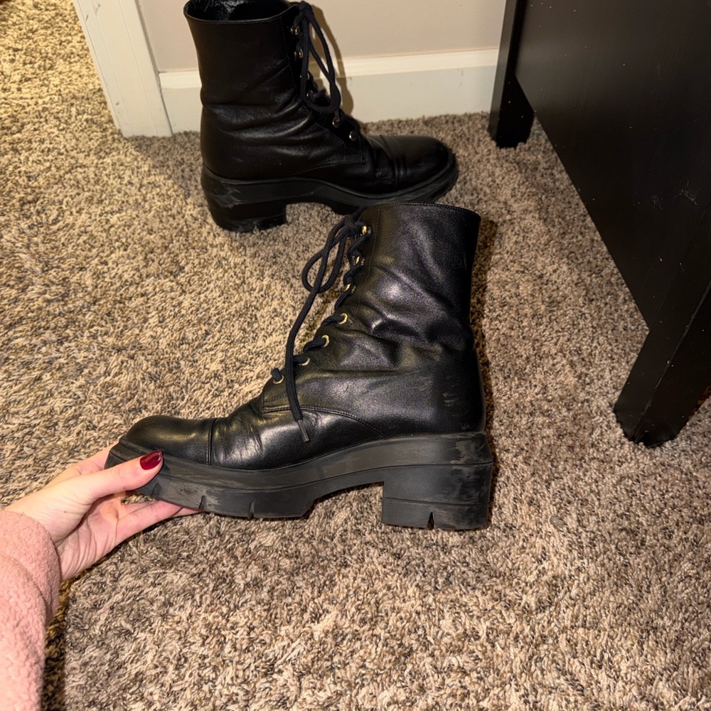 Stuart Wietzman Black Lace-Up Combat Boots - Picture 6 of 9